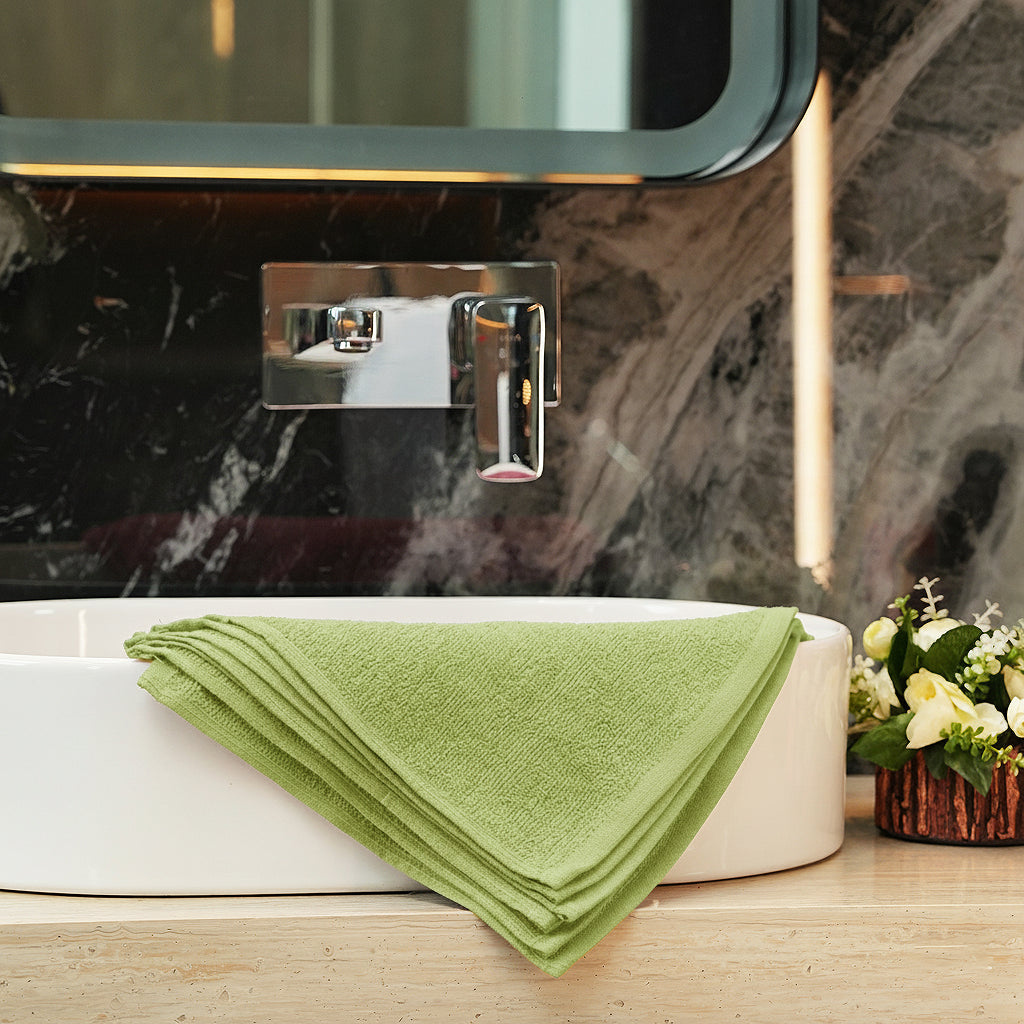 Green 100% Ring Spun Cotton Washcloths 12Lx12W – Pack of 24 | Lightweight, Fast‑Dry, Everyday Utility Cloths for Kitchen & Home