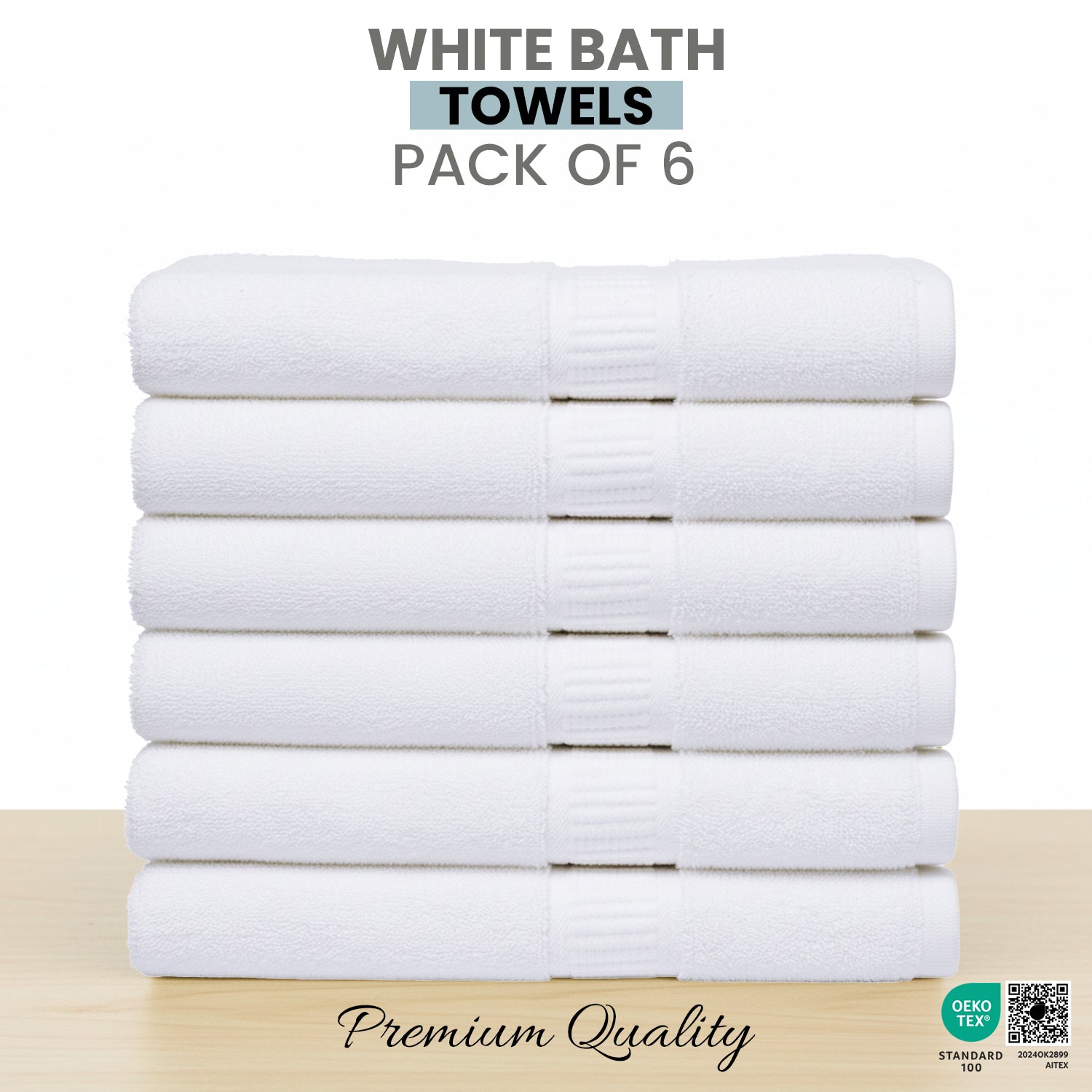 CottonsClout White Medium Bath Towels 24x48 – Pack of 6 | Soft, Thick, Quick-Dry & Highly Absorbent Carded Ring Spun Cotton Towels for Bathroom, Shower, Home & Hotel Use
