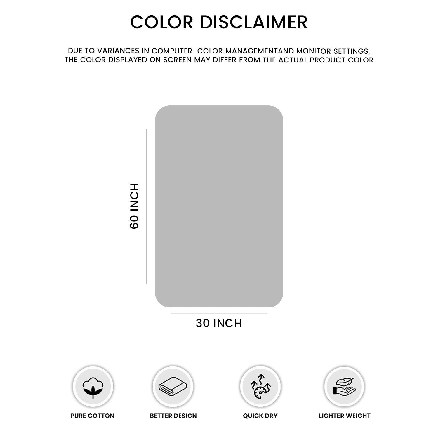 Grey Bath Towels 30Wx60L– Pack of 4, Lightweight & Quick-Dry | Highly Absorbent 100% Combed Yarn Cotton Towels for Bathroom, Spa, Home & Hotel Use