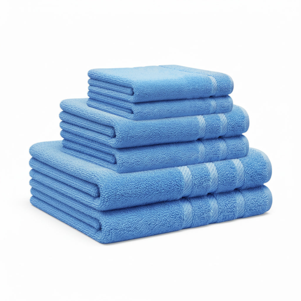 CottonsClout Sky Blue Towel Set, Pack of 6 – 100% Ringspun Cotton, Soft, Quick-Dry & Highly Absorbent | 2 Bath Towels, 2 Hand Towels & 2 Face Towels for Bathroom & Guest Use
