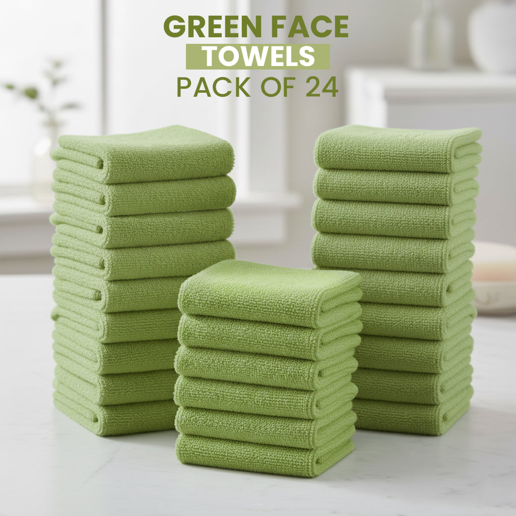 Green 100% Ring Spun Cotton Washcloths 12Lx12W – Pack of 24 | Lightweight, Fast‑Dry, Everyday Utility Cloths for Kitchen & Home