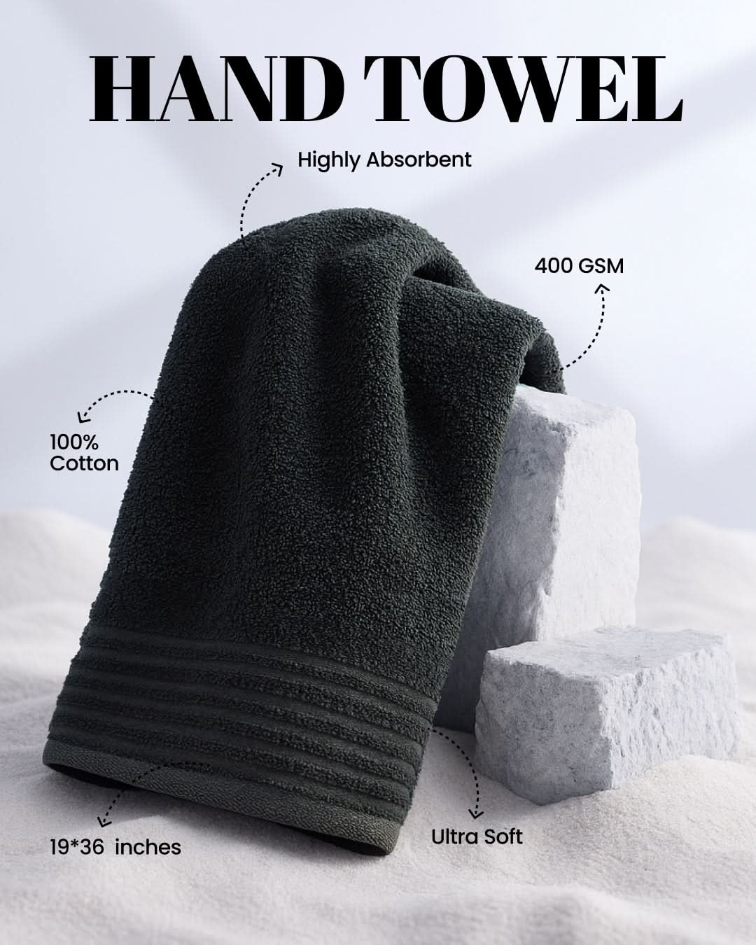 Cottons Clout™ Everyday Essential Black Towel Pack Of 6 - CottonsClout