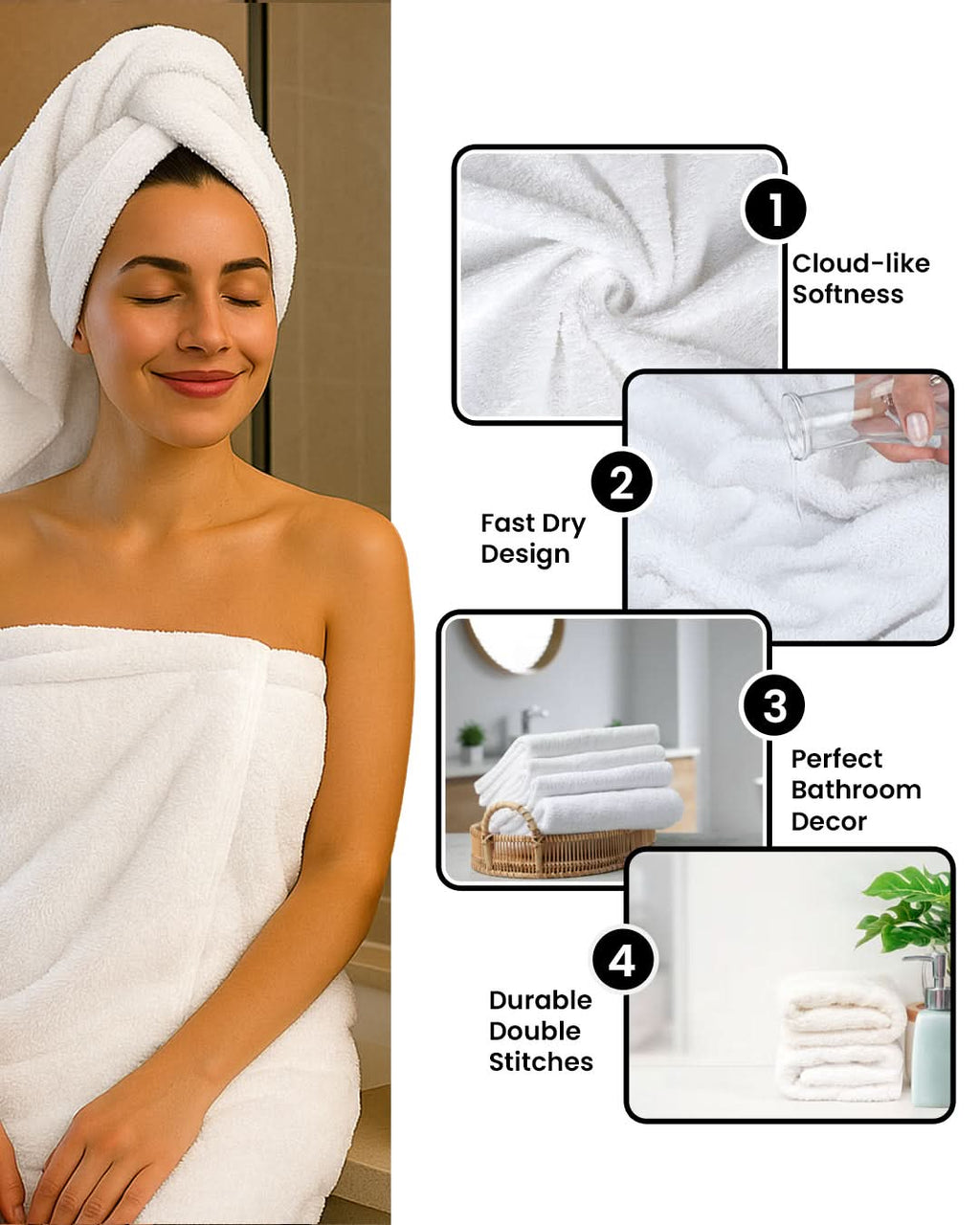 Cottons Clout™ Everyday Essential White Towel Pack of 6 - CottonsClout