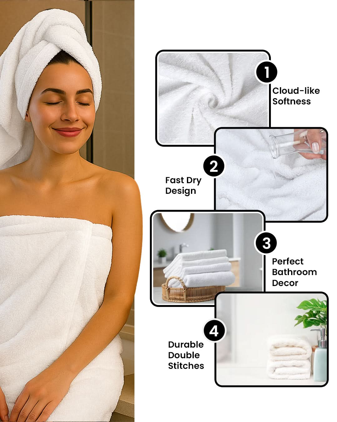 Cottons Clout™ Everyday Essential White Towel Pack of 6 - CottonsClout