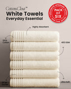 Cottons Clout™ Everyday Essential White Towel Pack of 6 - CottonsClout